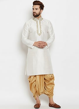 White Dupion Silk Embroidered Kurta Pyjama