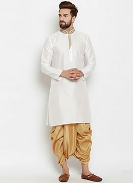 White Dupion Silk Embroidered Kurta Pyjama