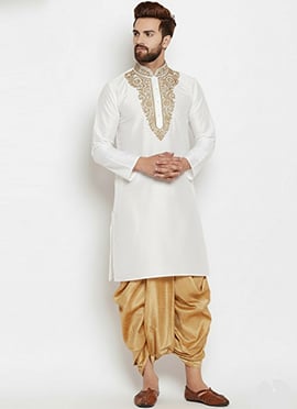 White Dupion Silk Embroidered Kurta Pyjama