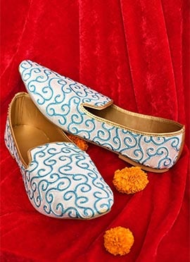 White Dupion Silk Embroidered Mojri