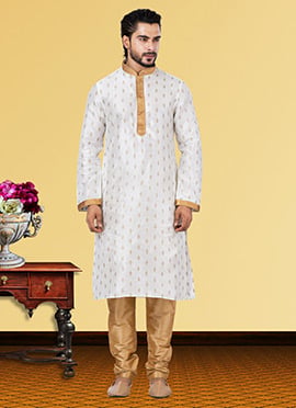 White Dupion Silk Jacquard Kurta Pyjama