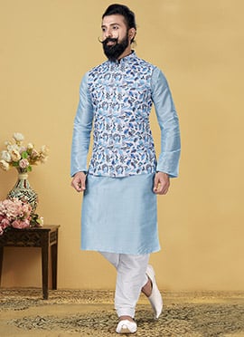 White Dupion Silk Printed Bandi Set