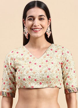 White Embroidered Art Silk V Neck Blouse