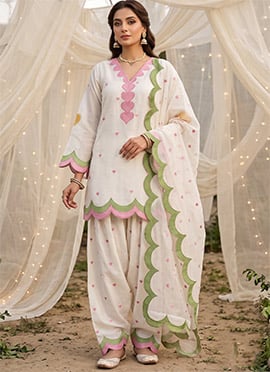 White Embroidered Chanderi Cotton Farshi Salwar Suit