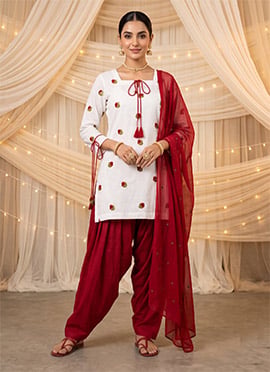 White Embroidered Cotton Farshi Salwar Suit