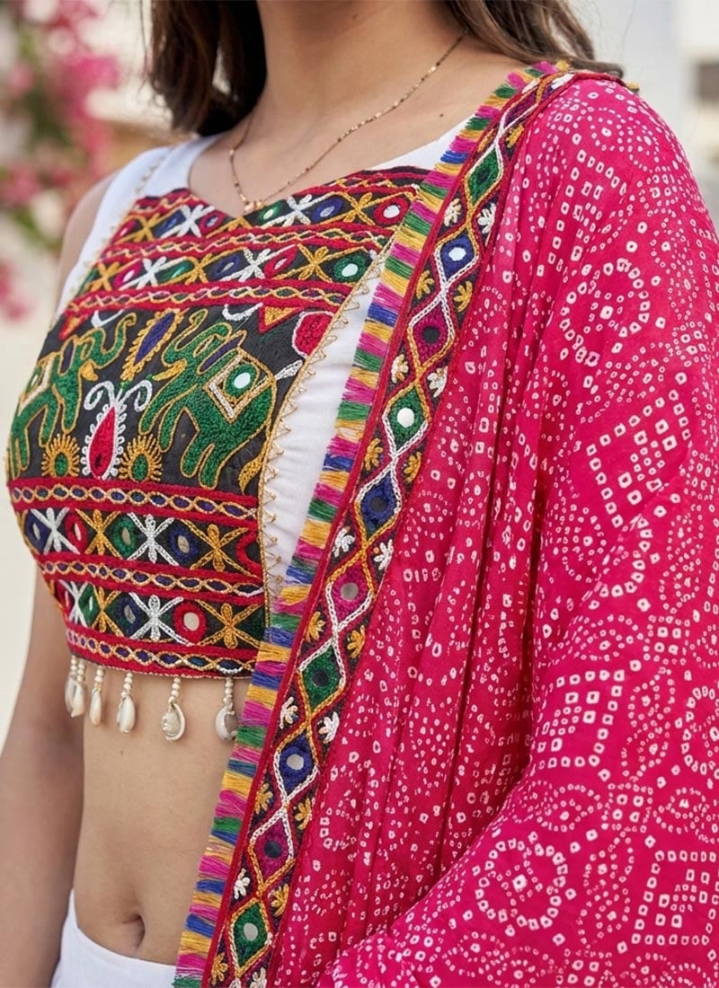 Pure Camric Cotton Chaniya Choli with Heavy Kutchhi Patch Work, 8 Meter Flare Skirt with Pocket main image 1