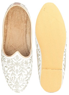White Embroidered Mojri For Men