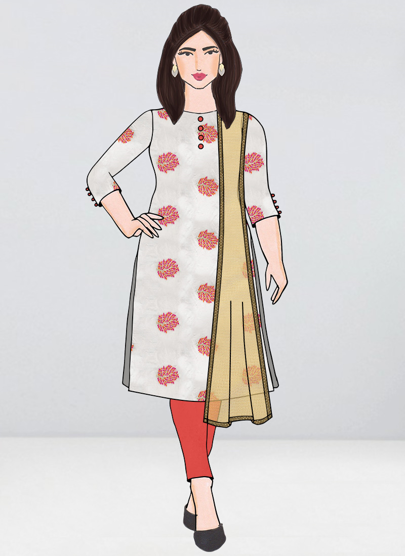 Shop White Embroidered Narrow Straight Pant Suit Made to Measure