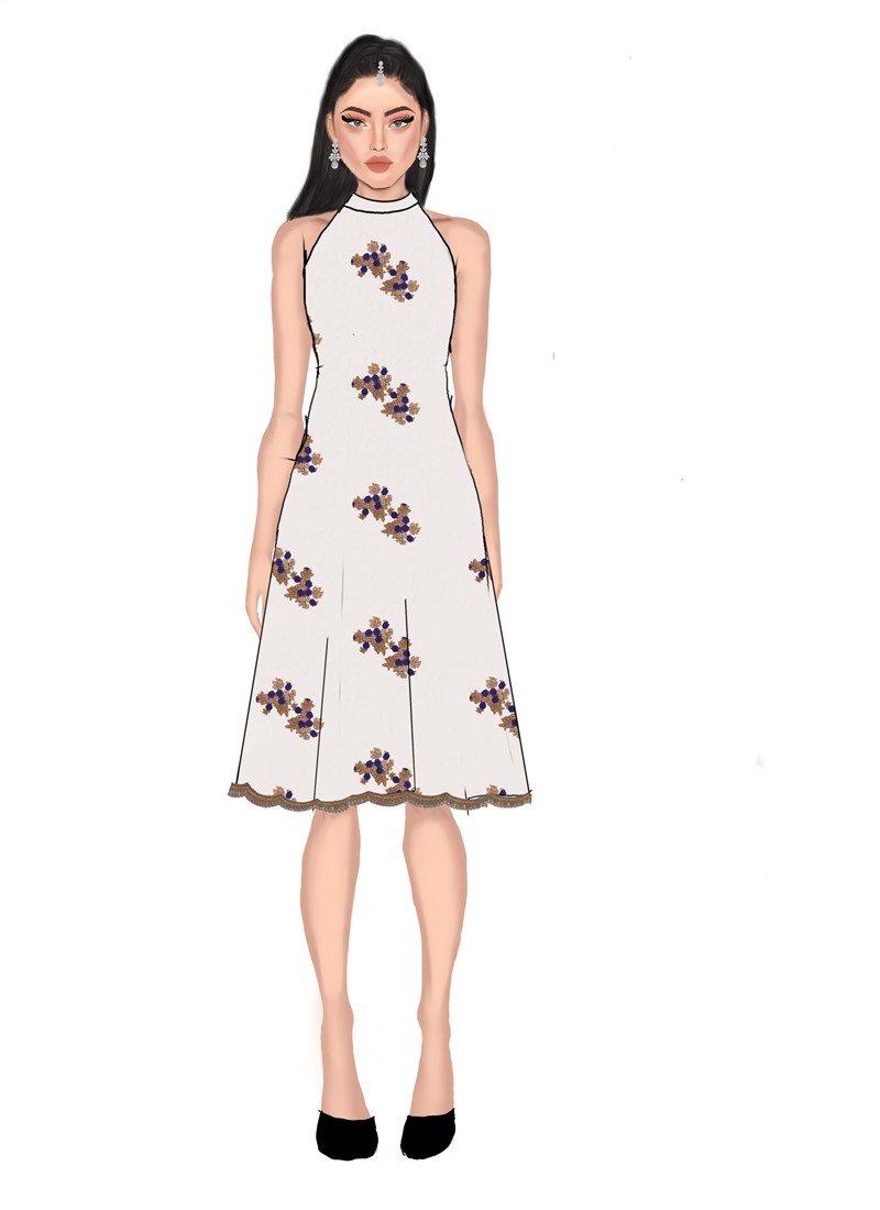 White Embroidered Net Knee Length Top