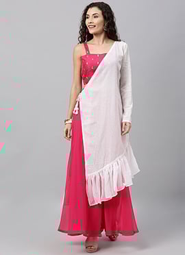 White Embroidered Spaghetti Style Jacket Set