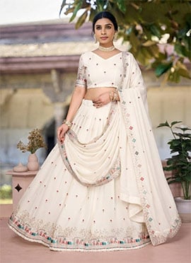 White Embroidered Umbrella Lehenga