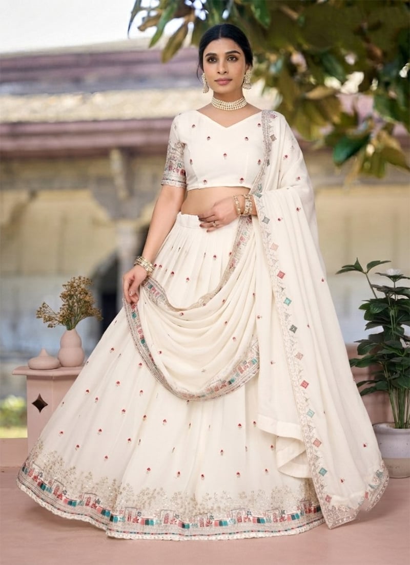White Embroidered Umbrella Lehenga Festive Wear