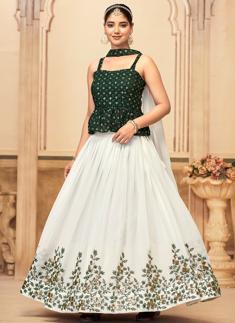 White Faux Embroidered Sequins Lehenga For Stunning Women Festive Wear