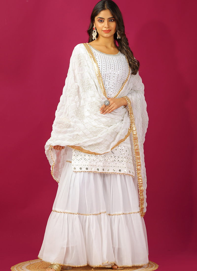 Off Waite Faux Georgette Sharara Salwar Suit