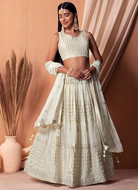White Faux Georgette Sequins Dazzling Lehenga