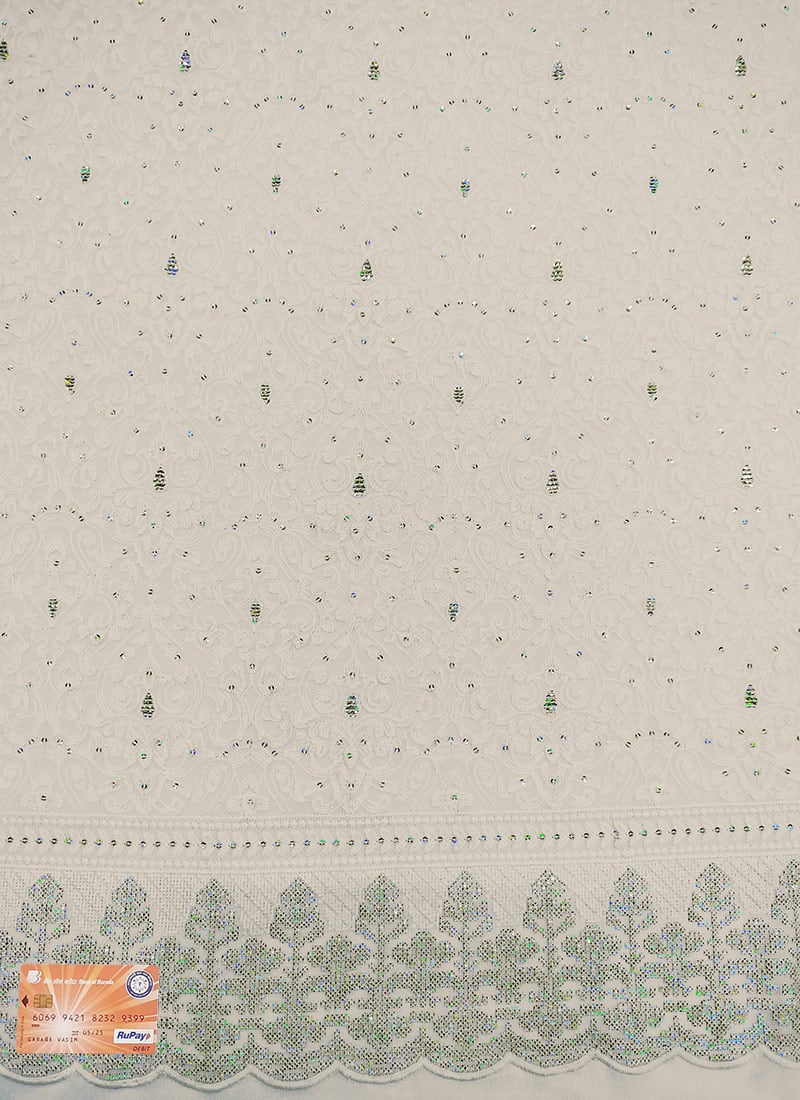White Embroidery Viscose Fabric