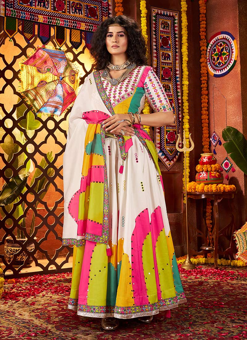 White Gajji Silk Kutch Work And Printed Chaniya Choli Festive Wear