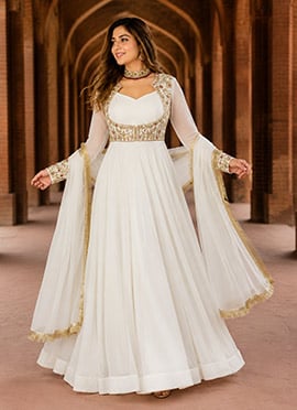 White Georgette Embroidered Anarkali Suit