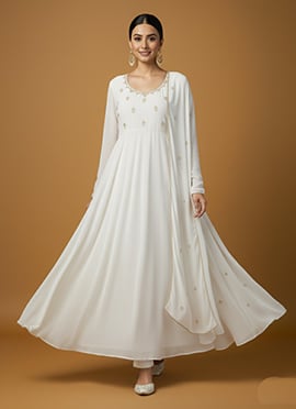 White Georgette Embroidered Anarkali Suit