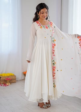White Georgette Embroidered Anarkali Suit