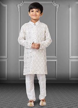 White Georgette Embroidered Boys Kurta Pyjama