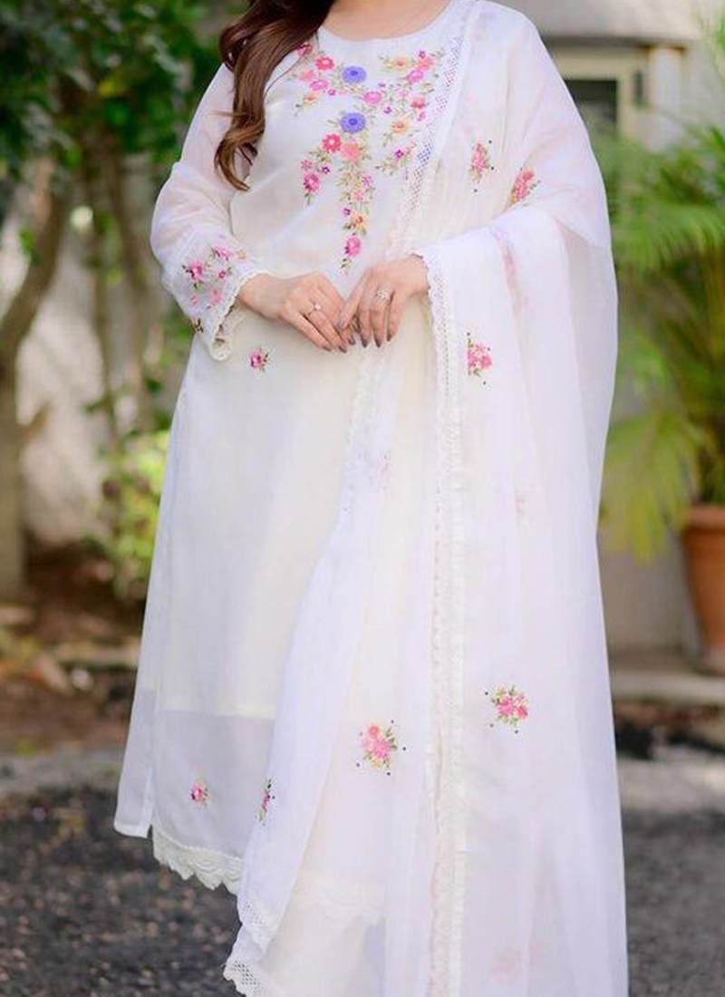 White Khadi Cotton Pant Salwar Suit main image 0