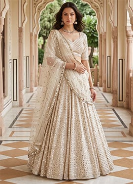 White Georgette Embroidery Sequins Lehenga