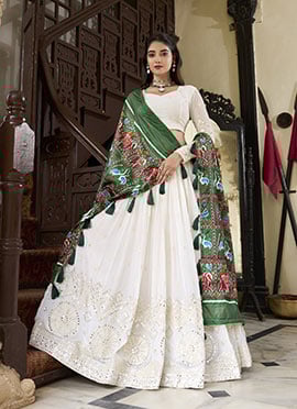 White Georgette Foil And Mirror Work Chaniya Choli