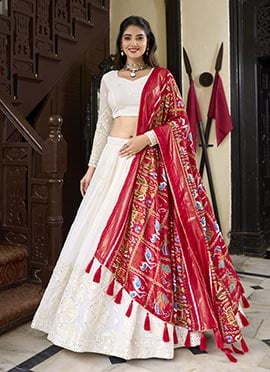White Georgette Foil And Mirror Work Chaniya Choli