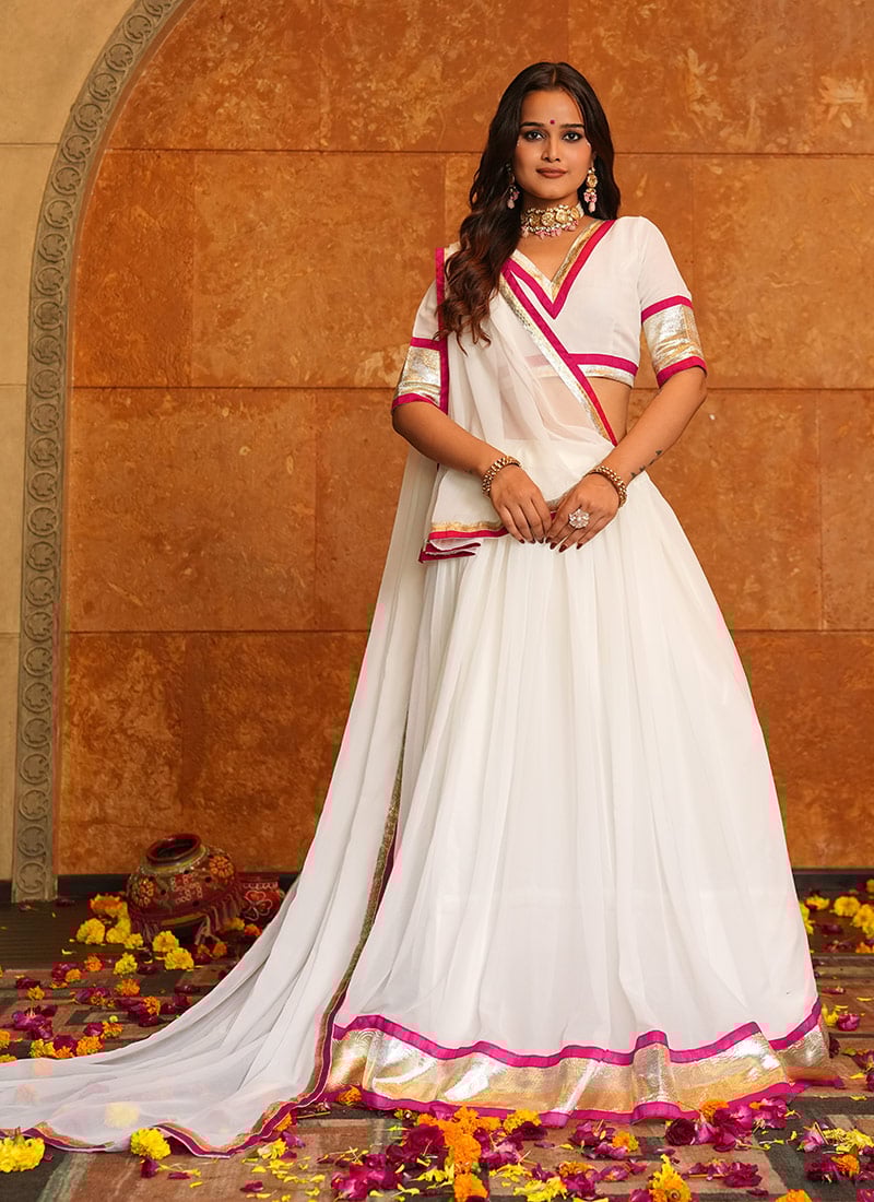 White Georgette Gota Work Chaniya Choli Festive Wear