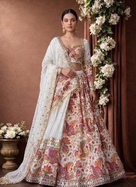 White Georgette Mirror Sequins Lehenga