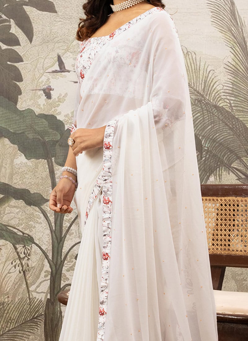 Women Georgette Silk Printed Ready To Wear Saree With Blouse Piece