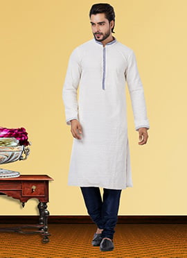 White Georgette Thread Embroidered Kurta Pyjama