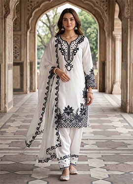 White Glass Roman Embroidered Pakistani Salwar Suit