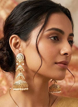 White Gold Plated Enamelled DomeShaped Jhumka Earrings