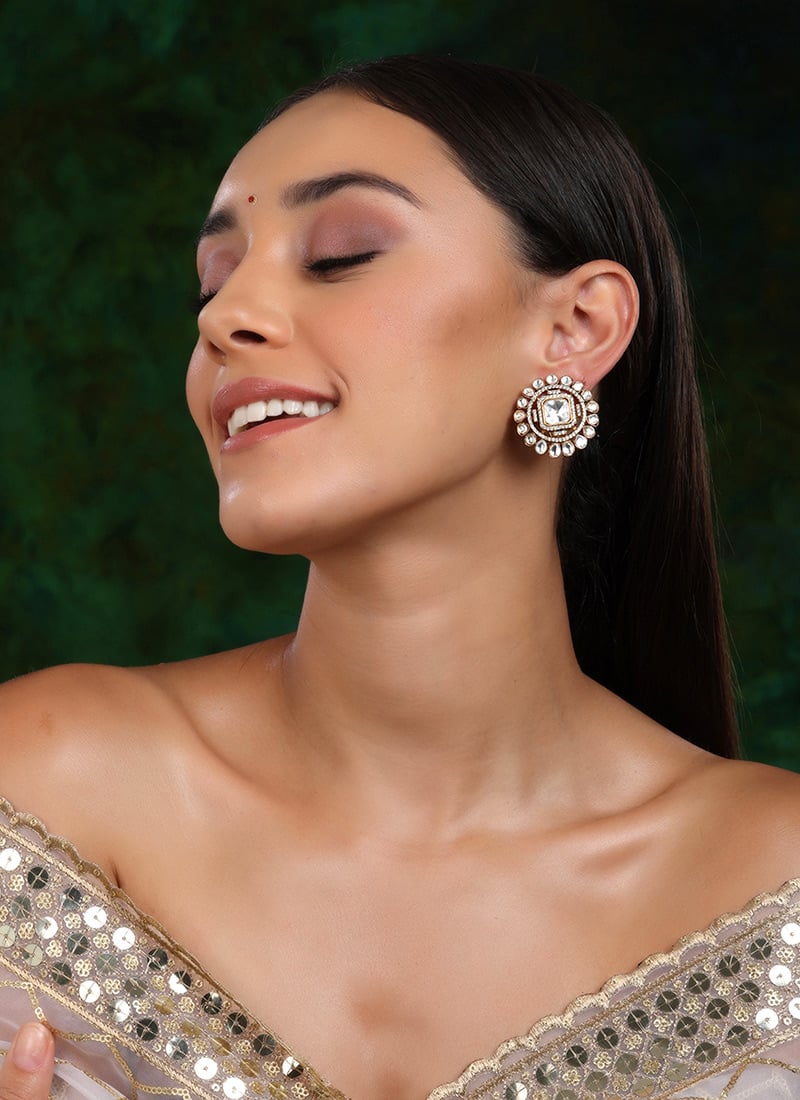 White Gold Plated Kundan And Stone Work Studs After Six Wear
