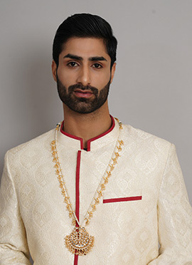 White Gold Plated Kundan Beads Necklace For Men