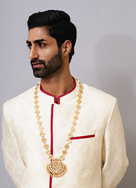 White Gold Plated Kundan Beads Necklace For Men