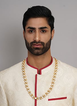 White Gold Plated Kundan Layered Necklace For Men