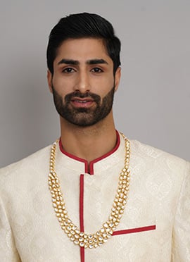 White Gold Plated Kundan Layered Necklace For Men