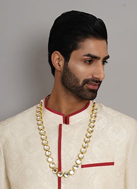 White Gold Plated Kundan Necklace For Men