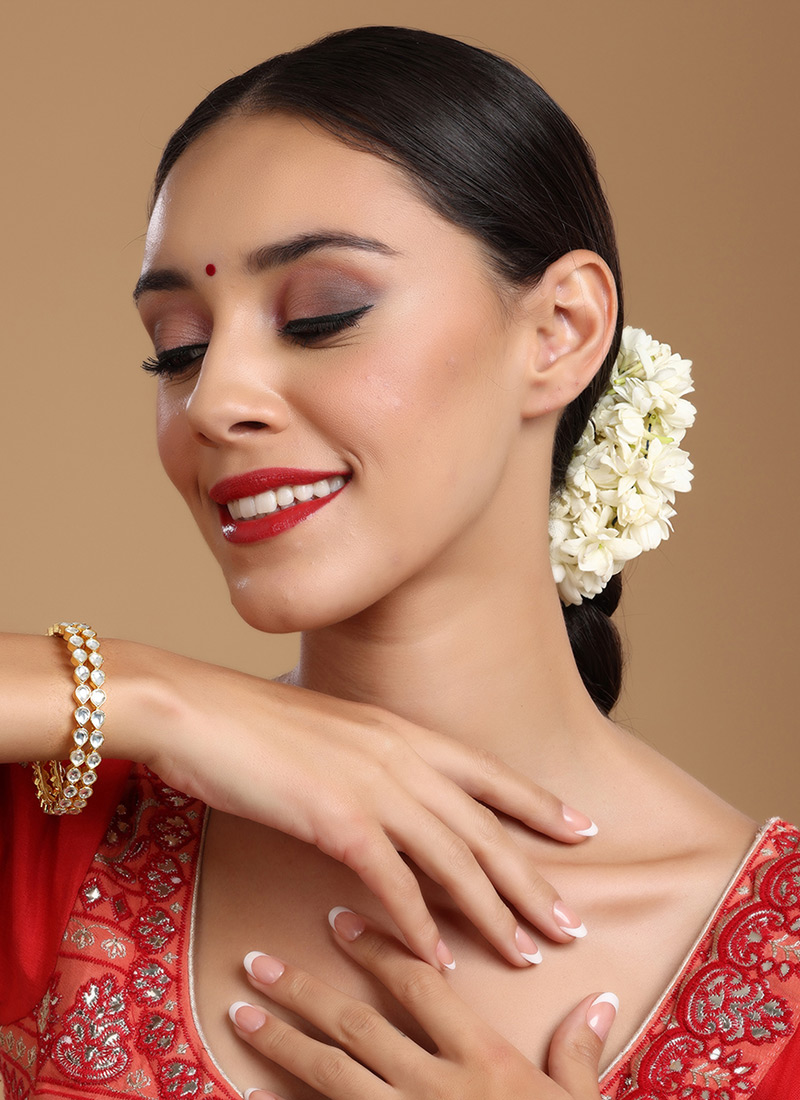 White Gold Plated Kundan Studded Kada Wedding Wear