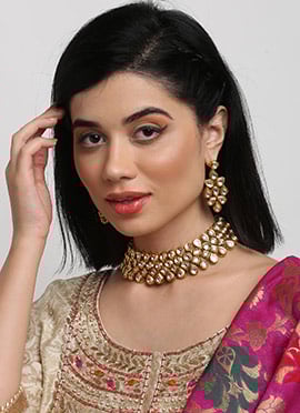 White Gold Plated Kundan Work White Stone Choker