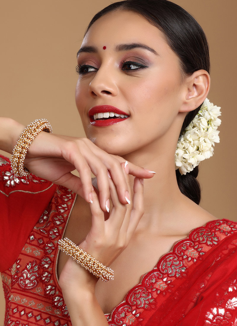White Gold Plated Pearl Hand Crafted Kada Wedding Wear