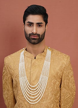 White Gold Plated Pearl Layered Necklace For Men