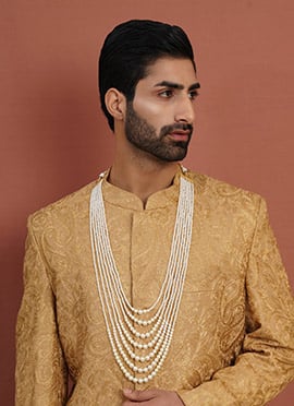 White Gold Plated Pearl Layered Necklace For Men