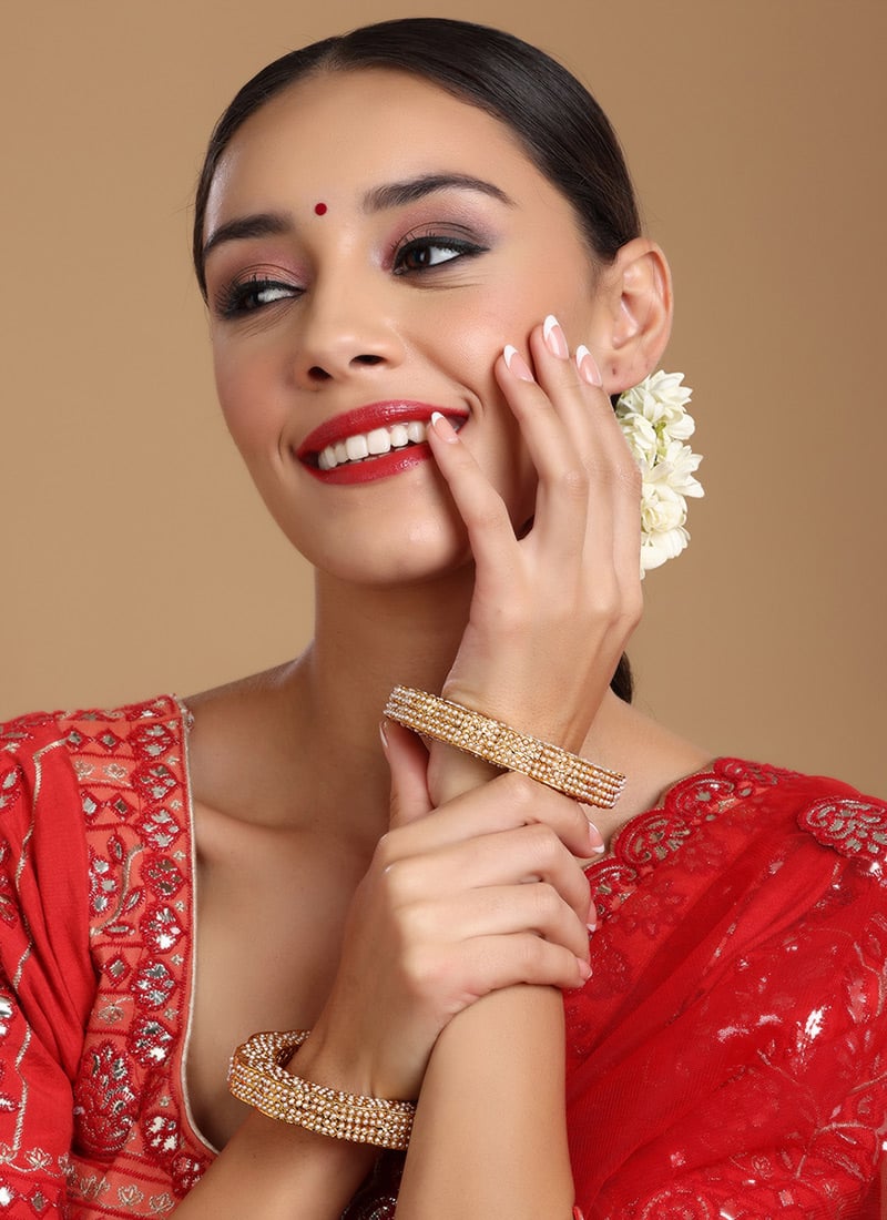 White Gold Plated Pearl Work Hand Crafted Kada Wedding Wear