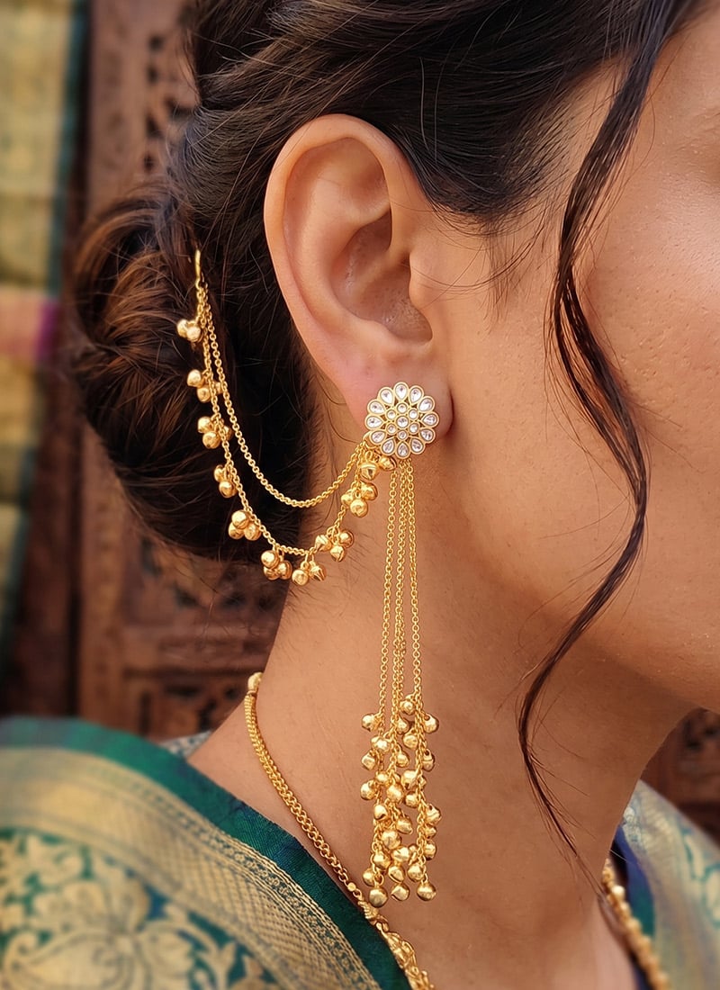 White Golden Long Chain Chain Chandelier Earrings After Six Wear