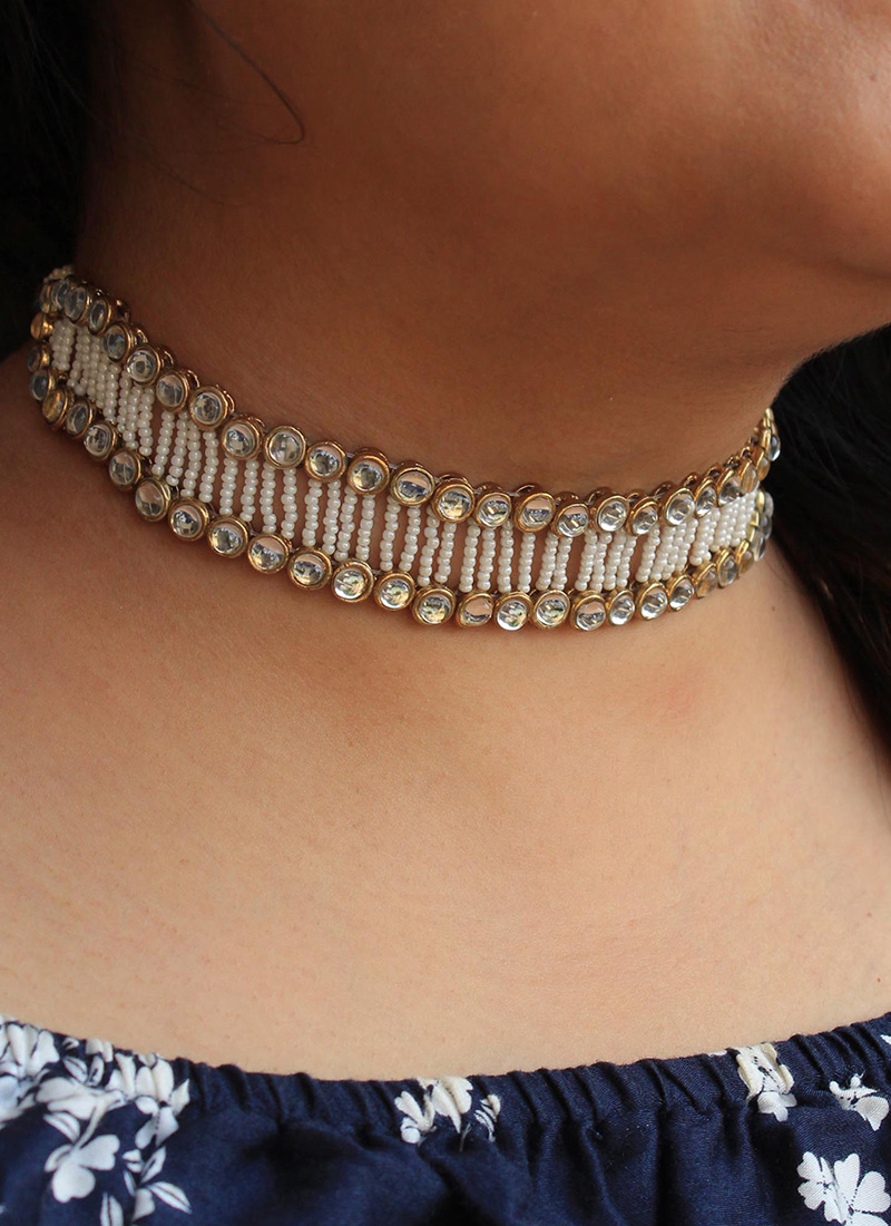 White Kundan And Beads Choker