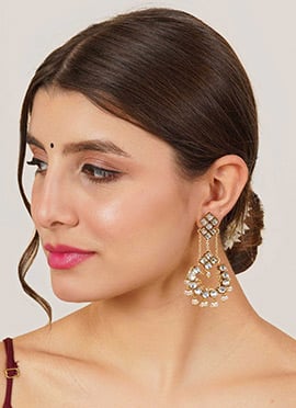 White Kundan And Beads Danglers